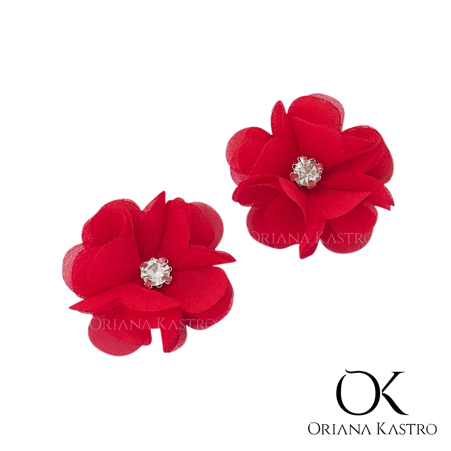 Flores de tela y gasa para aretes. Rosaura