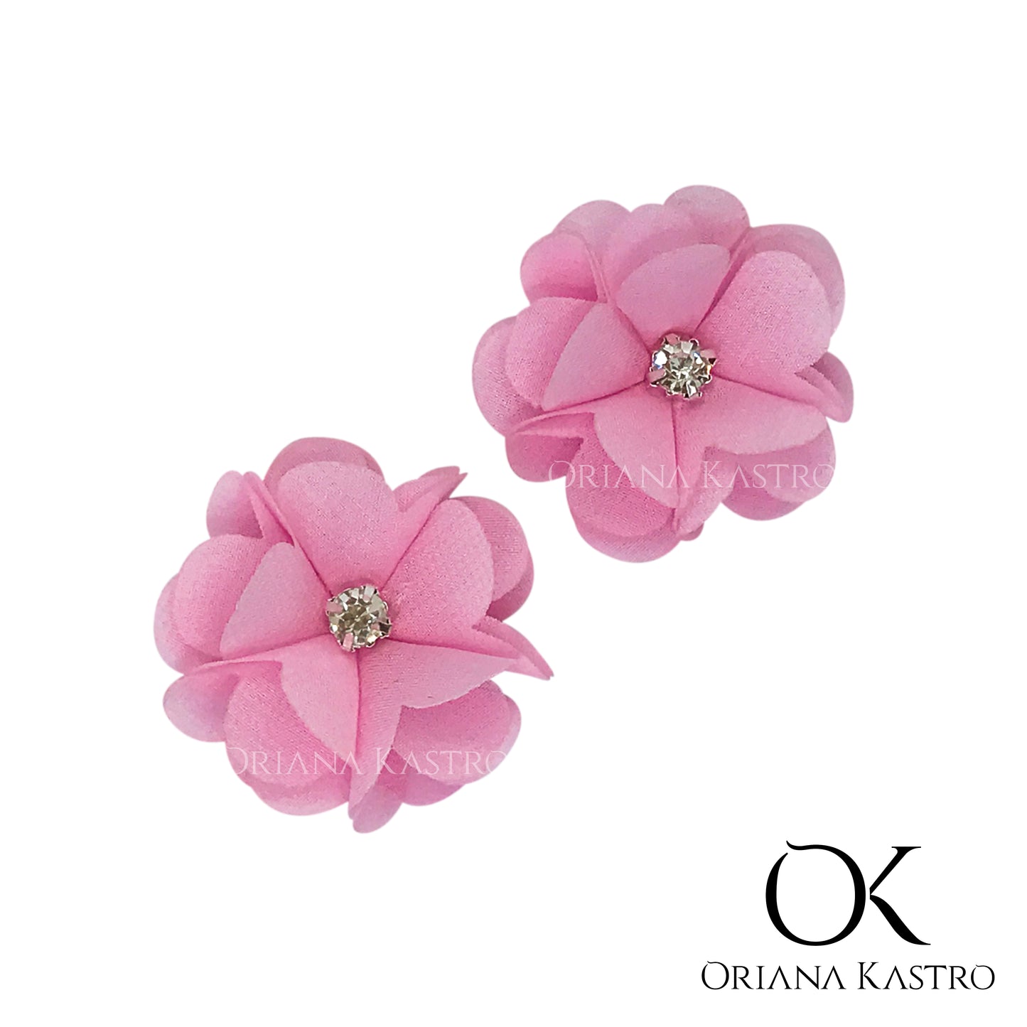 Flores de tela y gasa para aretes. Rosaura