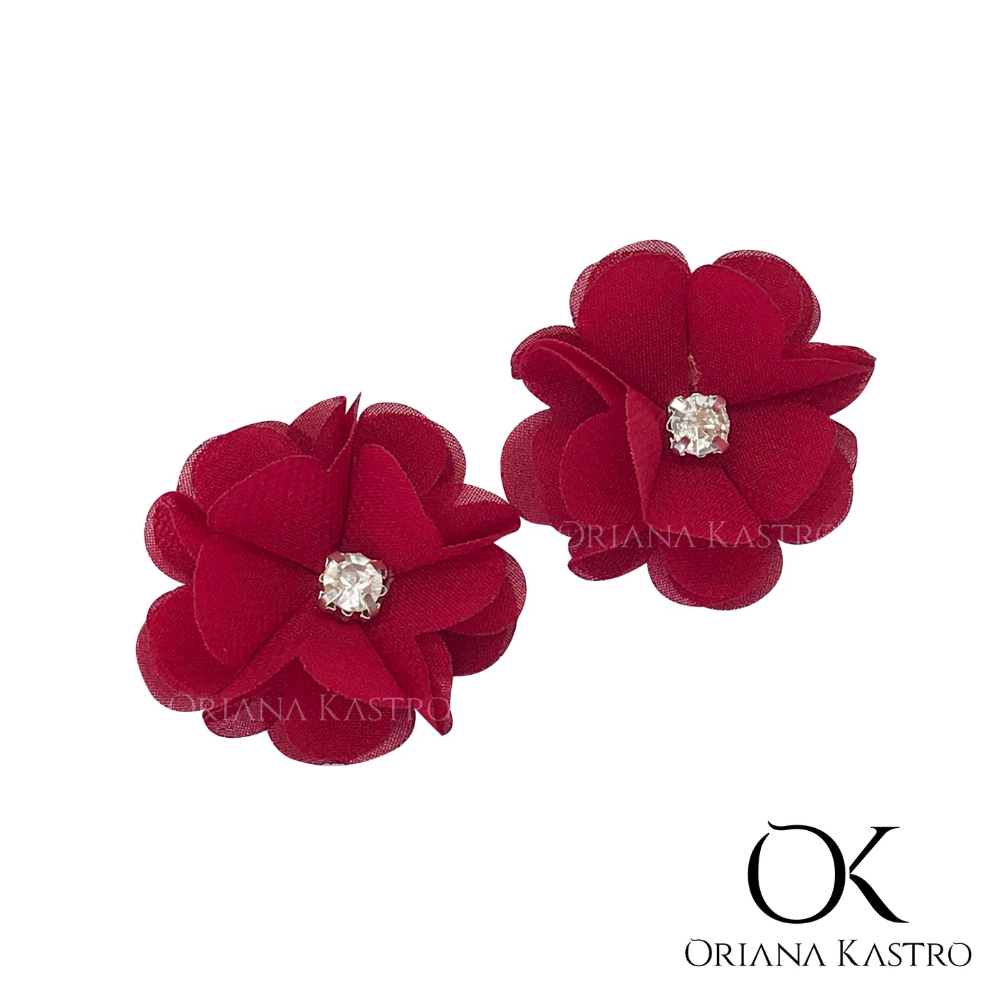 Flores de tela y gasa para aretes. Rosaura