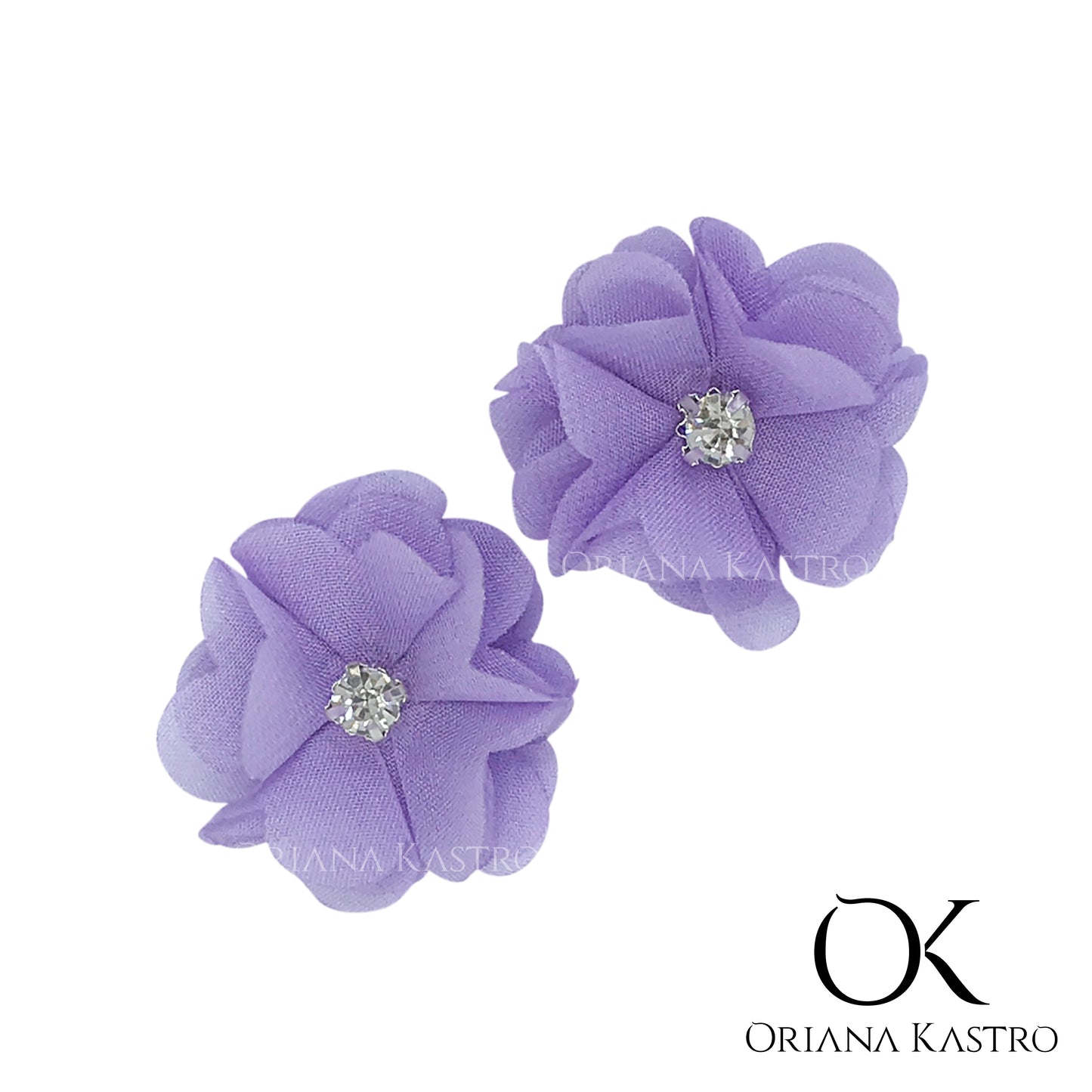 Flores de tela y gasa para aretes. Rosaura