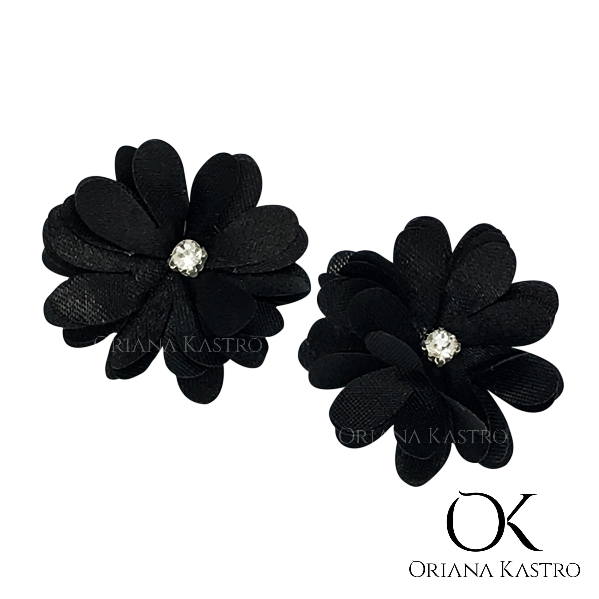 Flores de tela de gasa para manualidades, 30 piezas de apliques de flores  de perlas negras para ropa, flores de tela para diademas de bricolaje, ropa